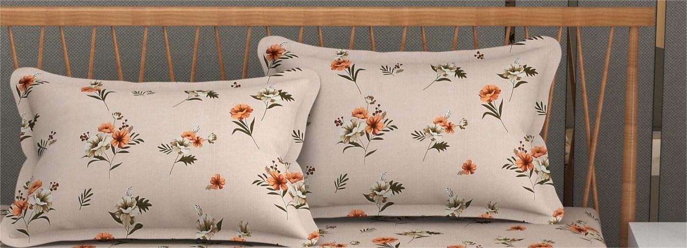 Printed Double Bedsheet With 2 Pillow Cover - 72 X 78 X 6 Inches, Brown | All Around Elastic Fitted Bedsheet | Super Soft Polycotton With 200 Thread Count