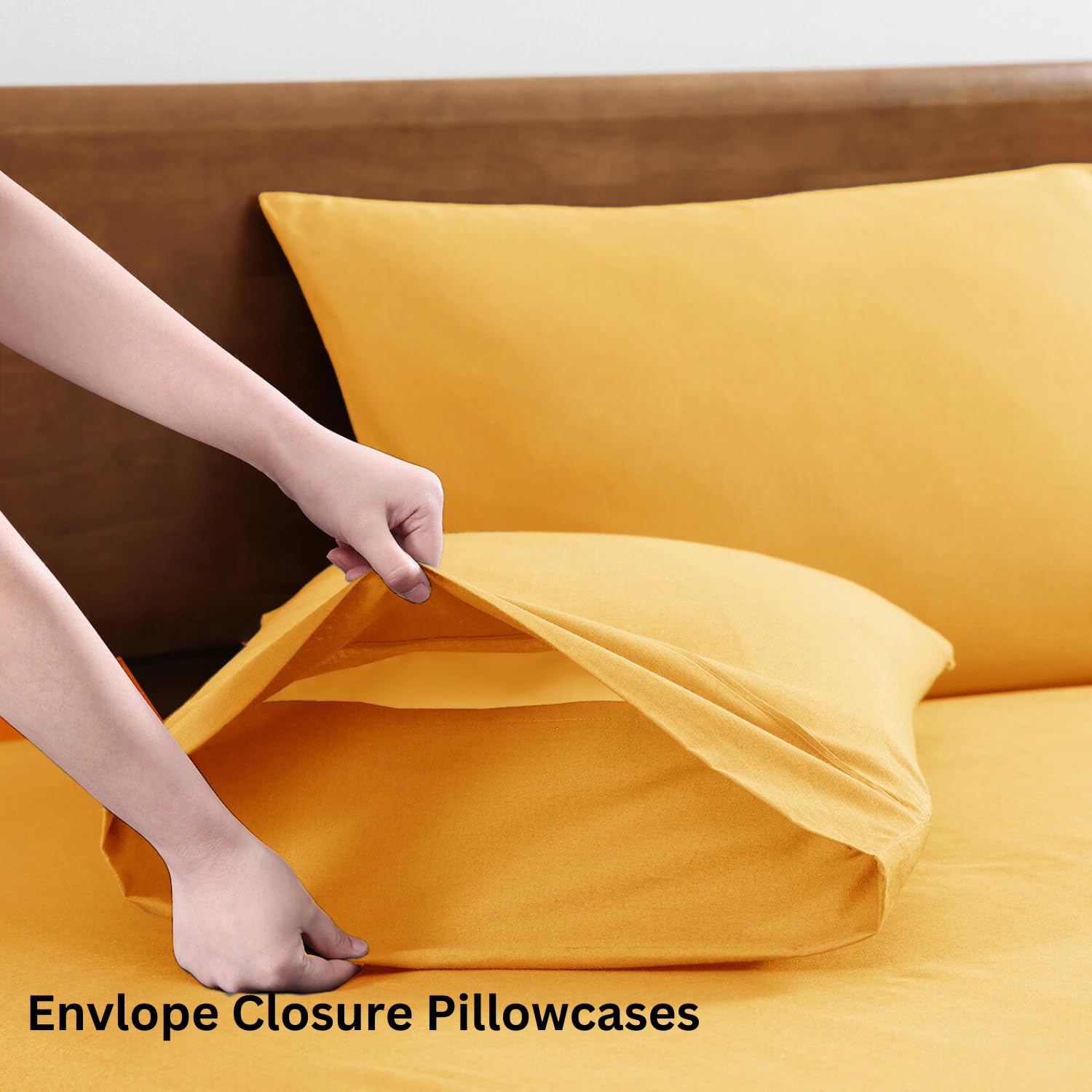 Elastic Fitted Bedsheet For Double Bed With 2 Pillow Covers | 60 X 78 Inches, Yellow | Comfortable Fabric, Machine Washable | Softness Every Night
