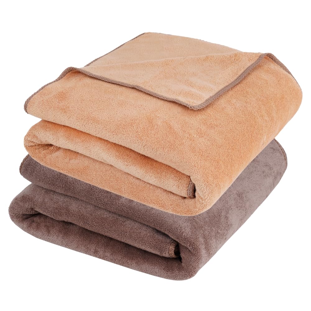 Fezora Microfiber Bath Towel 400 Gsm | For Men & Women Soft & Absorbent Weft Knitting Towels | Quick Dry Large Size Towel (Beige & Brown) - 2 Piece