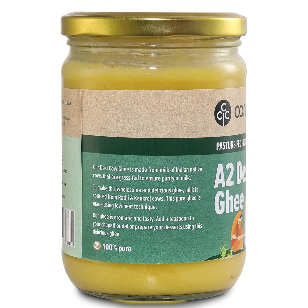 Organic A2 Desi Cow Ghee By Conscious Food | Good Source Of Protein Fiber & Vitamin A Healthy Desi Cow Ghee Perfect For Boost Immunity | (500ml) 16.9 Ounce | Jar Pack
