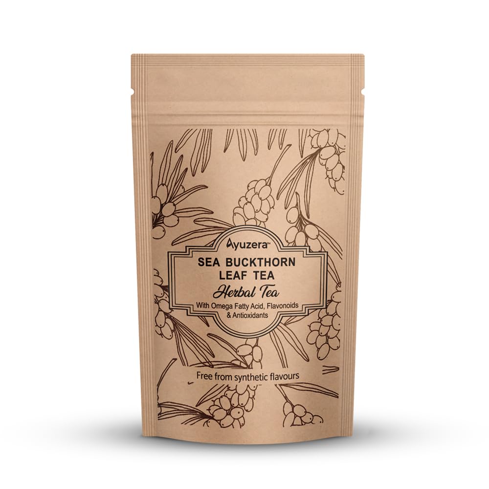 Ayuzera Sea Buckthorn Herbal Leaf Tea - 100gm, 3.5 Ounce | Good For Skin & Immunity, Improves Metabolism - Rich In Antioxidants, Caffeine Free