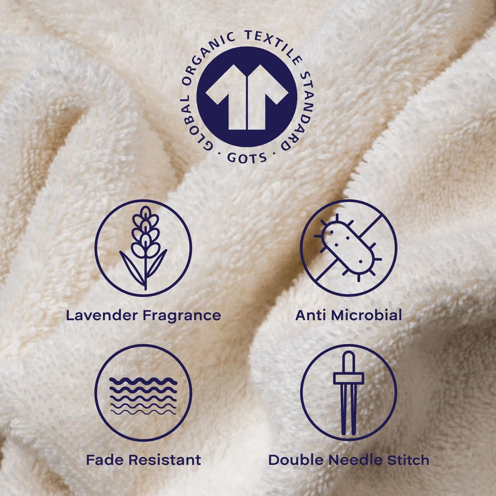 Feather & Spun Organic Cotton Lavender Fragrance Hand Towel 500 Gsm | Anti Microbial Fade Resistant Double Needle Stitch Hand Towel (Cloud Dancer) - Pack Of 2