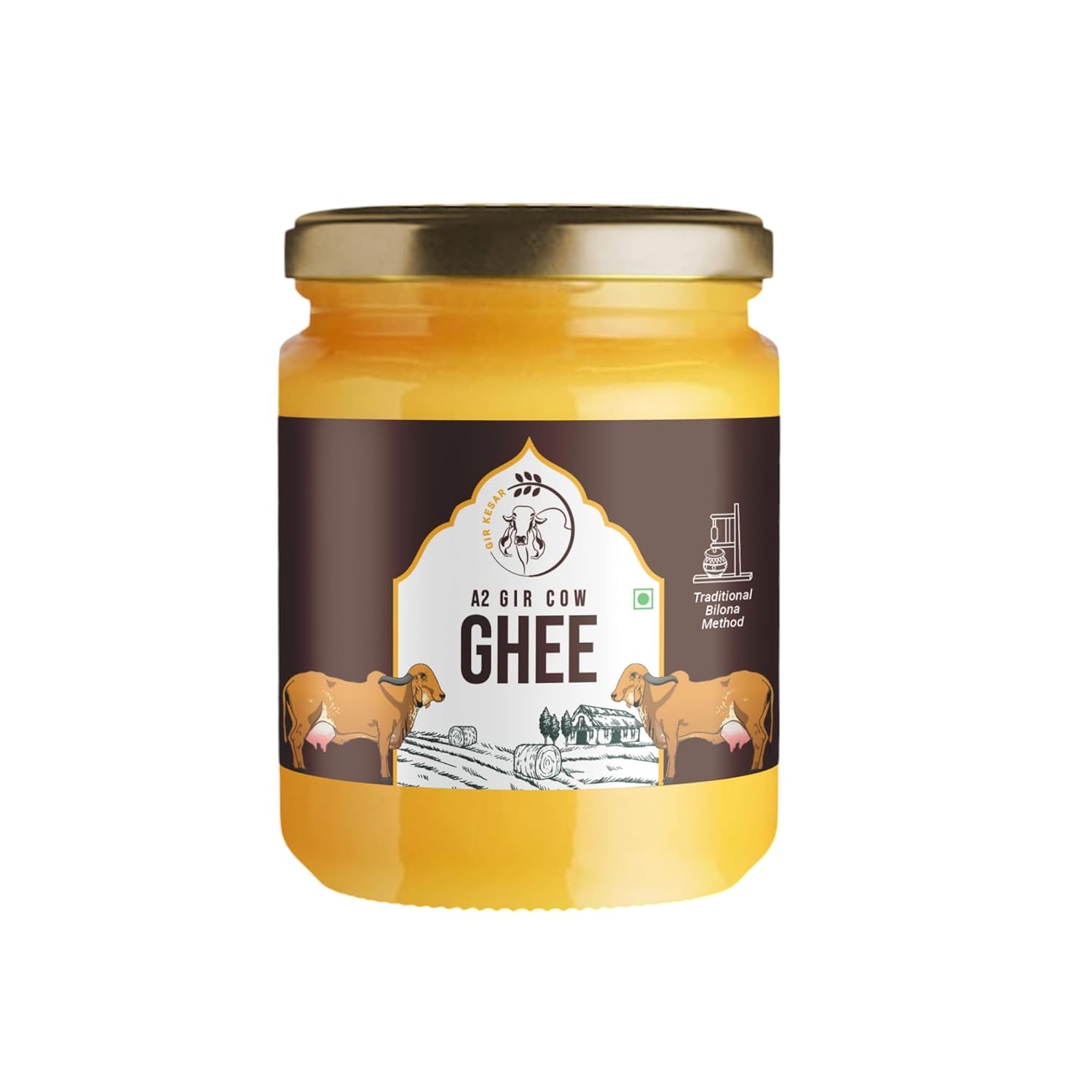 Pure Natural A2 Pure Cow Ghee By Girkesar | Traditionally Made Using Bilona Method Cow Ghee Perfect For Bones Health | (500ml) 16.9 Ounce | Jar Pack