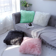 Small Fur Pillow, Cushions For Sofa - Baby Pink, Light Green, White & Black, Standard Size - 12 X 12 Inches | Soft Pillow, Washable, Easy To Clean - Pack Of 4 | Best Pillow - Model 2