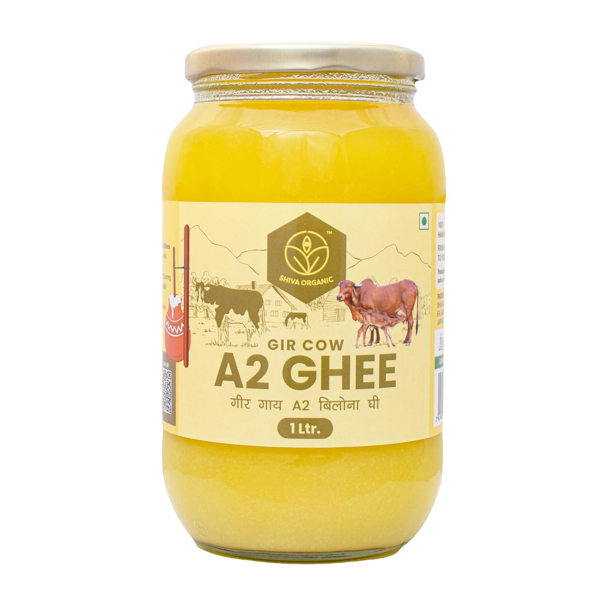 Pure Natural A2 Gir Cow Ghee By Shiva Organic | High In Protein Fiber & Healthy Delicious Desi Ghee Good For Dishes | (1 Litr) 33.8 Ounce | Jar Pack