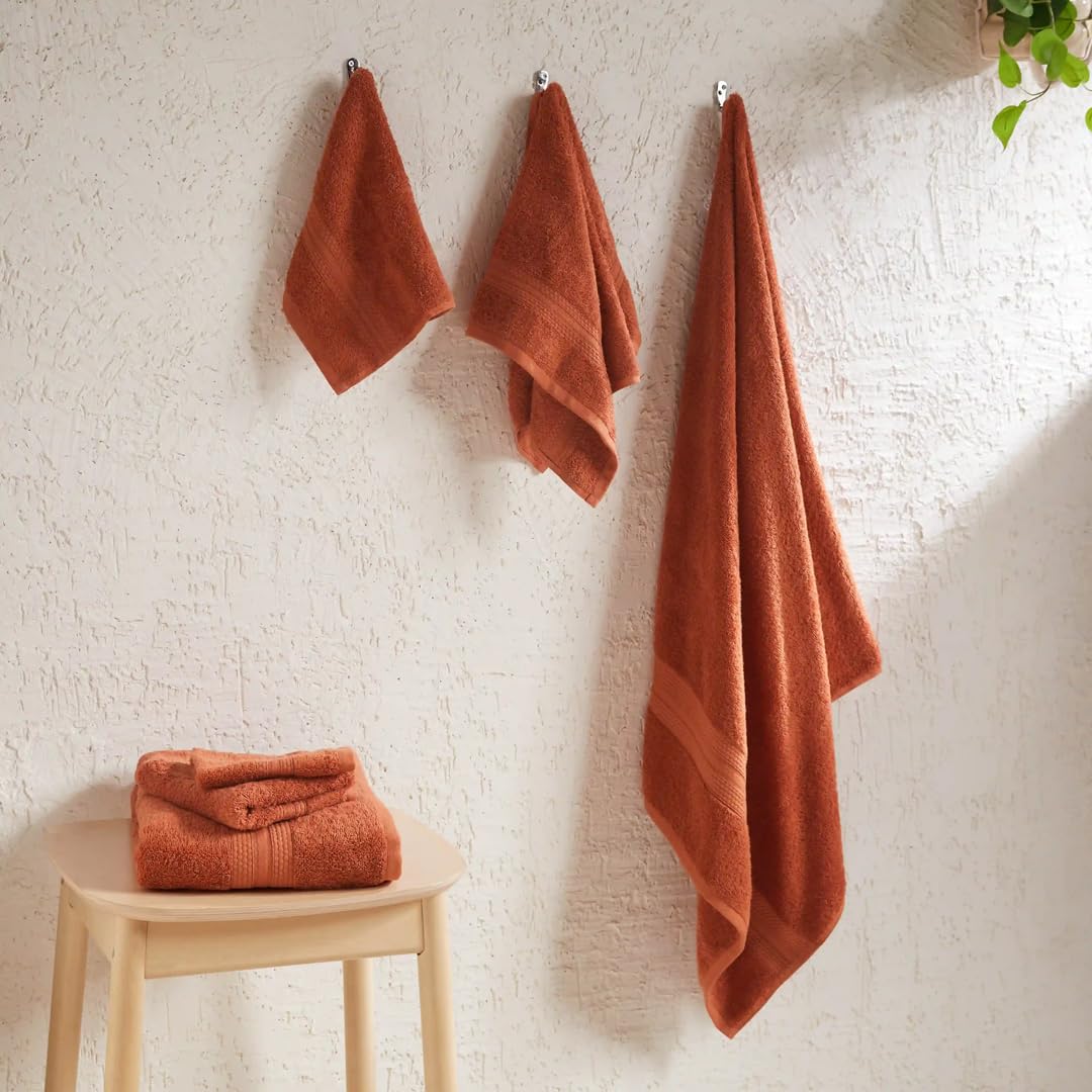Livspace 100% Cotton 2 Bath, 2 Hand & 2 Face Towel 1300 Gsm | Solid Dyed Super Soft Absorbent & Quick-Dry For Gym & Home Paleto Collection Towel (Burnt Red)- Set Of 6