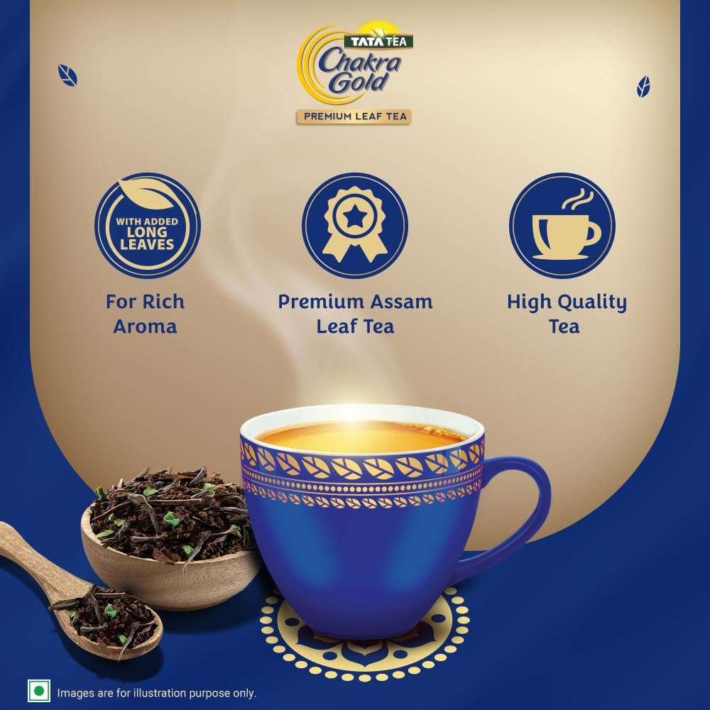 Tata Tea Chakra Gold Premium Leaf Tea - 500gm, 17.6 Ounce | Assam Long Leaf Tea With Added Long Leaves - Rich Aroma & Taste | Medium Caffeine Chai Patti