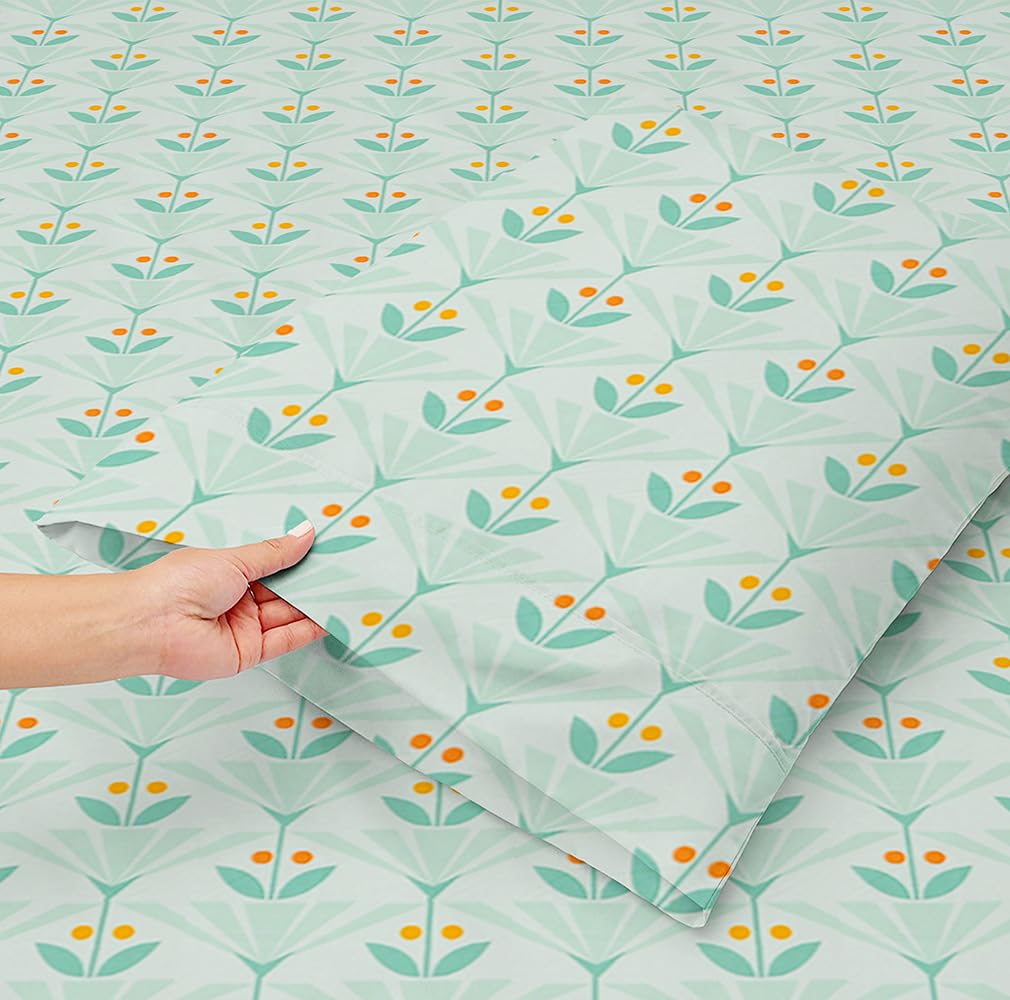 Cotton All Round Elastic Fitted Bedsheets With 2 Pillow Covers - 78x72+10 Inches, Sea Green | Double Bed With Long Lasting - 180 Thread Count Super Soft Wrinkle Free