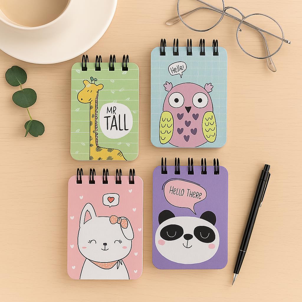 Spiral Pocket Notebook, Cute Mini Notepad, Handy Notebook For School (Zoo Tales) Pack Of 4