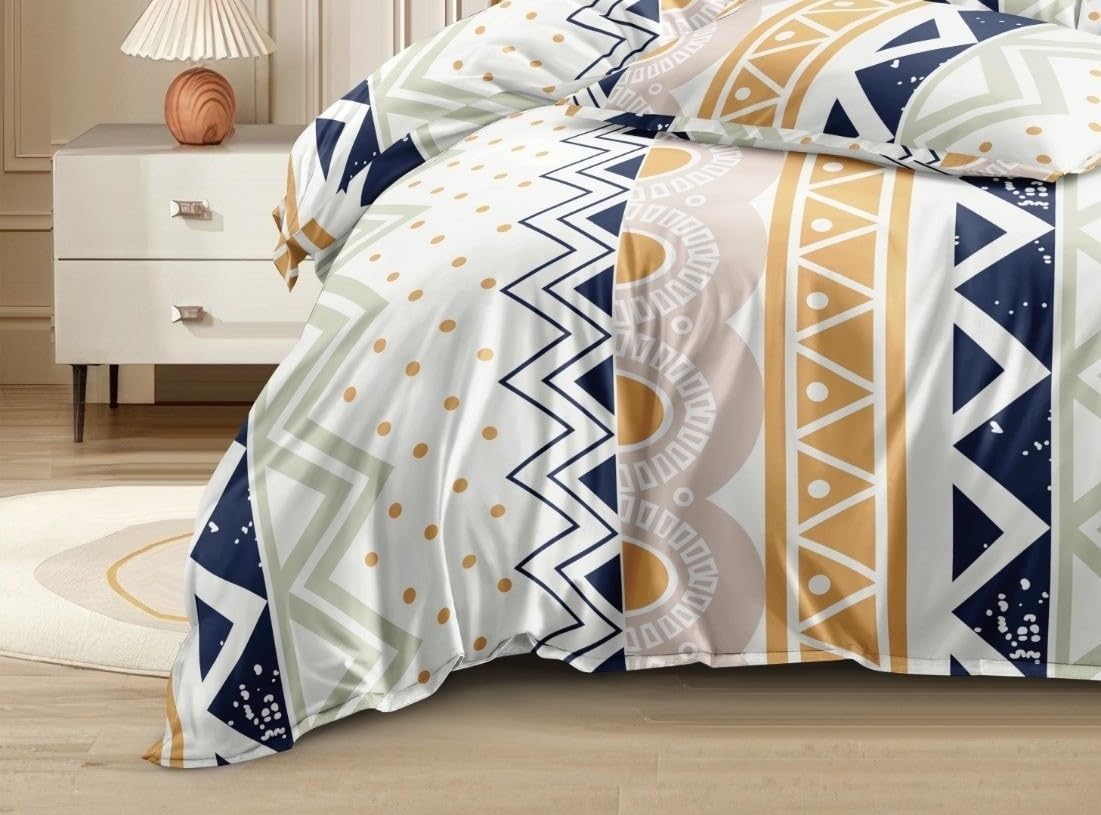 Printed King Size Double Bedsheet With 2 Large Pillow Cover - Size 72 X 78 X 10 Inches, Multicolor | Cotton Elastic Fitted All Around Bedsheet - Breathable & Wrinkle Free