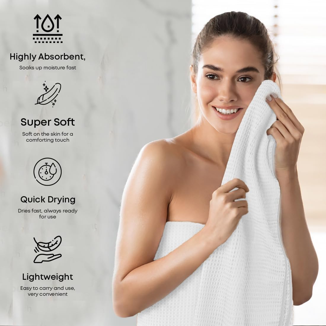 Linenwalas 100% Bamboo Waffle Quick Dry Bath Towel 400 Gsm | Ultra Soft, Super Absorbent Luxury Bathroom & Travel Friendly Light Weight Bath Towel (White)