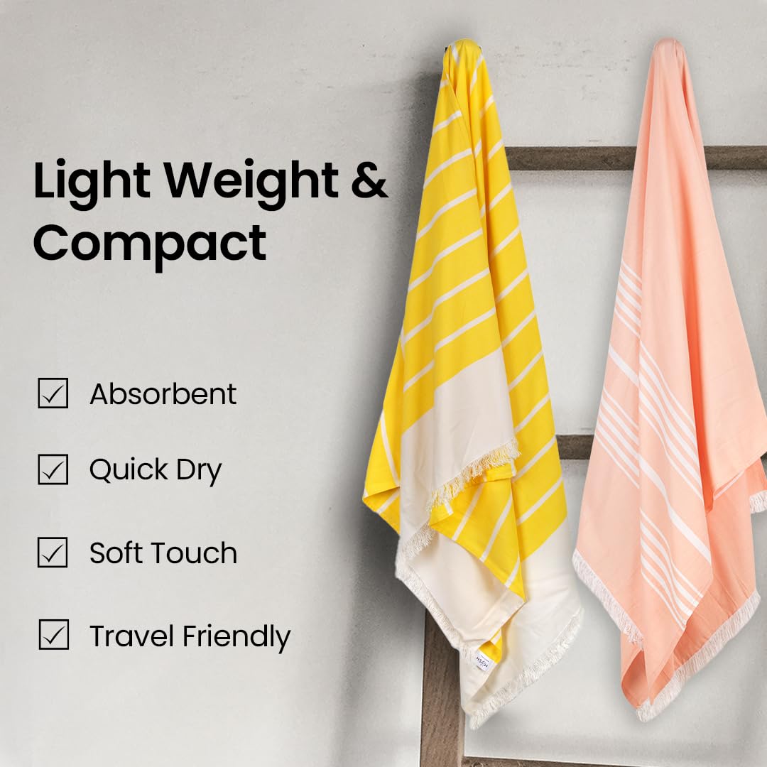 Mush Bamboo Turkish Towel 280 Gsm | 100% Bamboo Ultra Soft, Absorbent & Quick Dry Towel For Bath, Beach, Pool, Travel, Spa & Yoga (Yellow + Lavender & Peach)