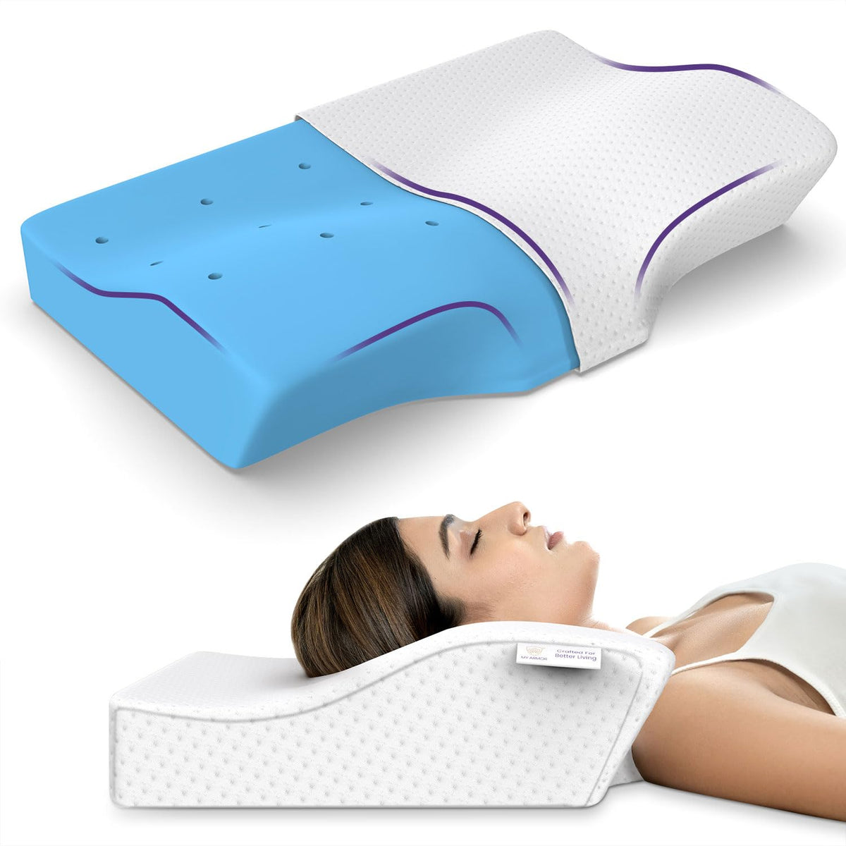 Cool Gel Cervical Pillow For Neck Pain & Shoulder Pain - 20 X 12 X 4 Inches | Orthopedic Memory Foam Pillow For Sleeping, Neck Support | Adjustable, Removable Cover - Pack Of 1