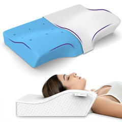 Cool Gel Cervical Pillow For Neck Pain & Shoulder Pain - 20 X 12 X 4 Inches | Orthopedic Memory Foam Pillow For Sleeping, Neck Support | Adjustable, Removable Cover - Pack Of 1