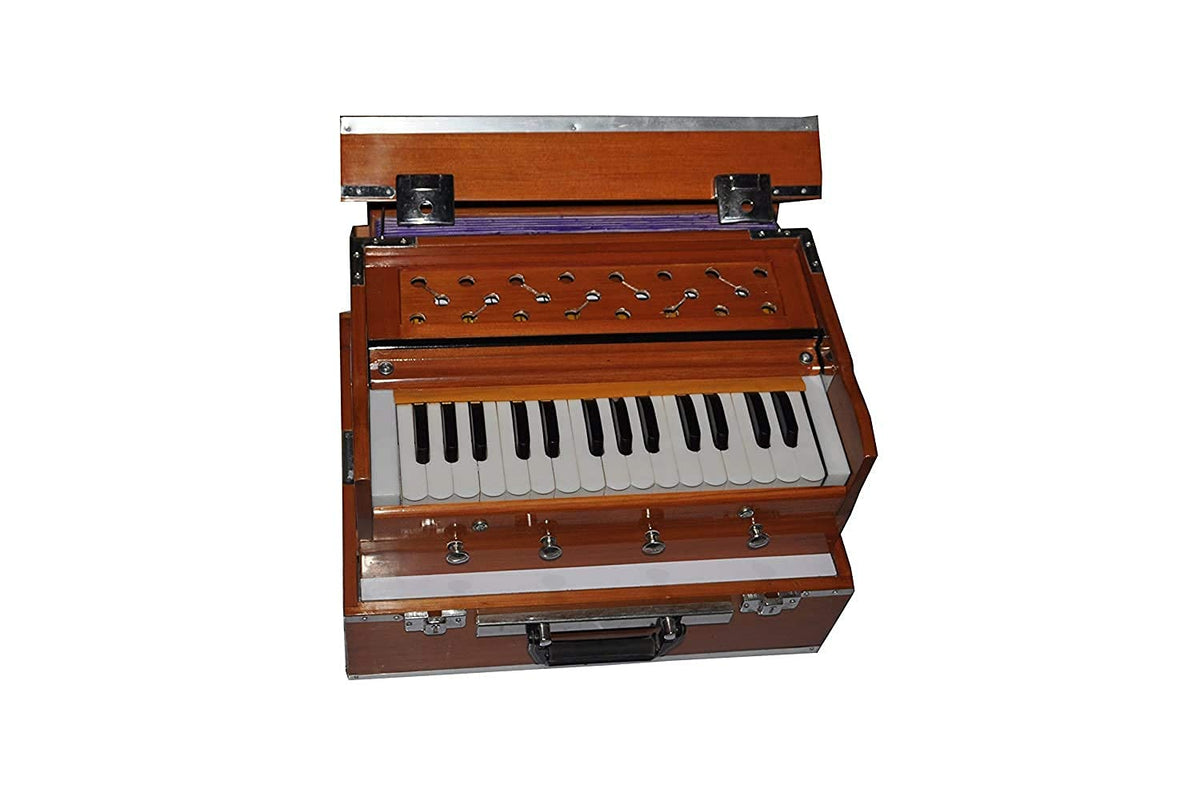Musical Instrument Harmonium With Full Wooden Top Cover - 29 Keys, 7 Part Bellow, Two Reeds (Base- Male), 4 Stoppers