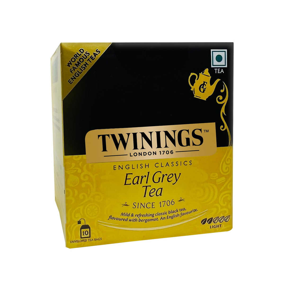 Twinings English Classics Earl Grey Tea - 20gm, 0.7 Ounce, 10 Envelope Tea Bags | Mild & Refreshing Flavor Black Tea - Light Strength Premium Black Tea, Caffeine Free
