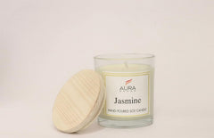 TRANSPARENT JASMINE FRAGRANCE SOY WAX GLASS CANDLE 150GM WITH WOODEN LID & COMES