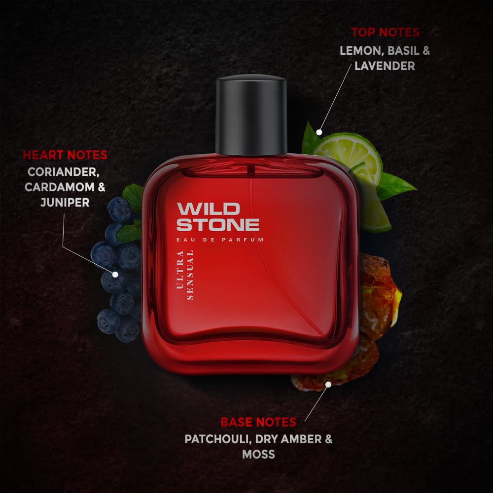 Wild Stone Ultra Sensual Eau De Parfum For Men 100ml 3.4 Fl.oz.| Long Lasting Fragrance