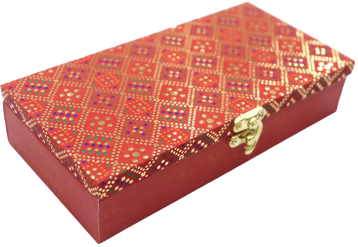 Designer Wodden Fancy Shagun Gift Boxes For Wedding, Shagun Cash Box Or Money Box With Mgi Printing For Wedding, Engagement, Holi, Diwali, Baby Showers, Colour - Red, Pack Of 3