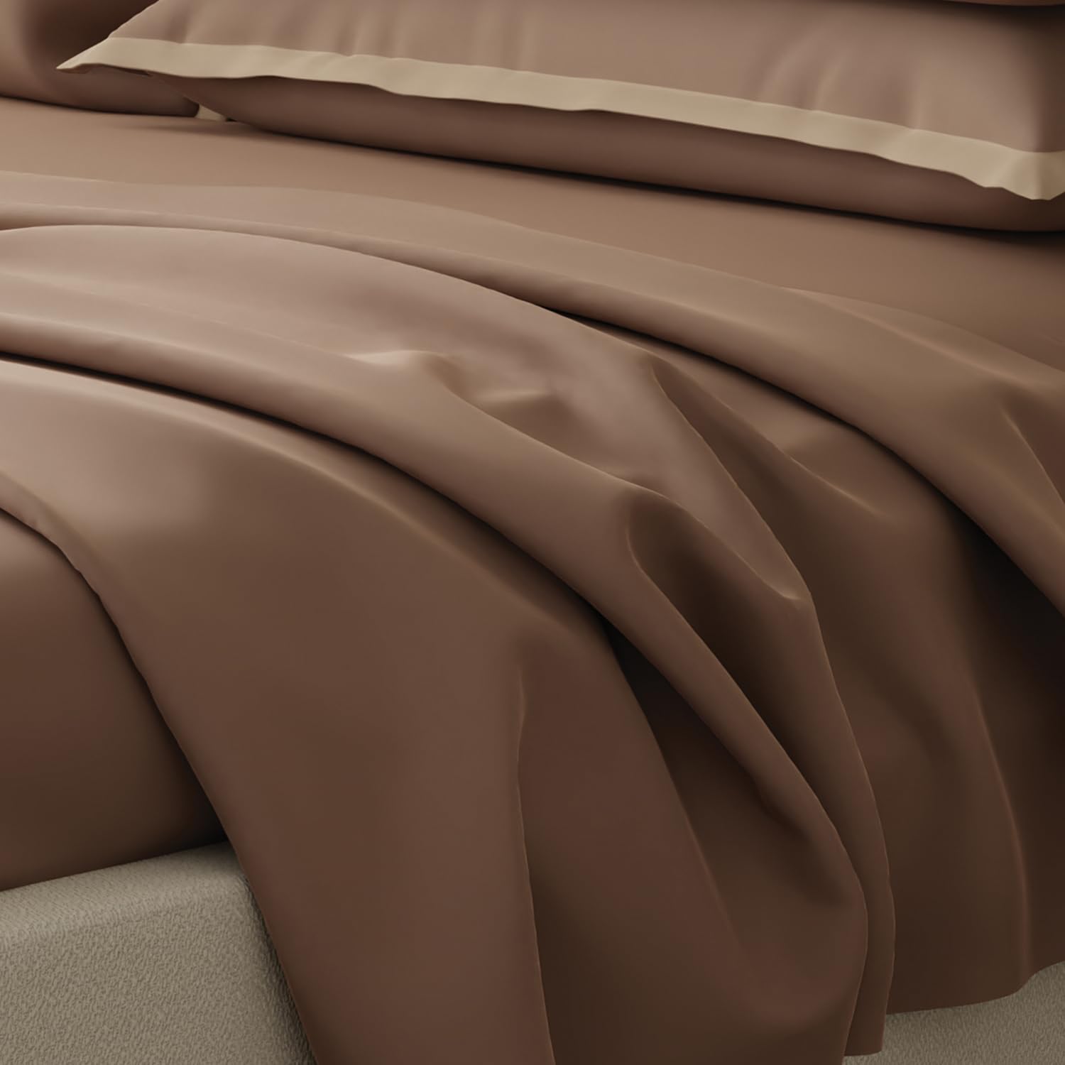 100% Cotton Plain Bedsheet Set With 4 Pillow Covers - 108 X 108 Inches, Brown | 400 Thread Count - Gift For Weddings Or Anniversary King Size Bedsheet