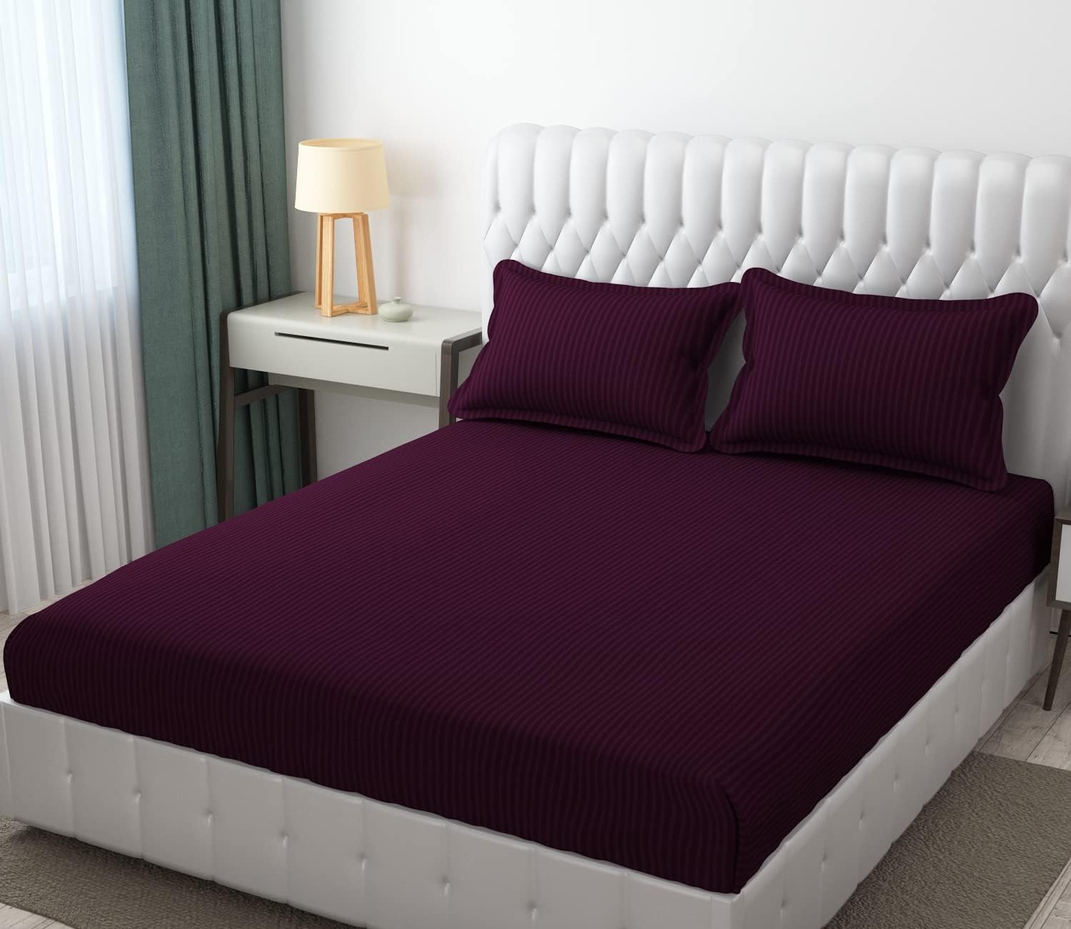 Wrinkle Resistant King Size Bedsheet With 2 Pillow Cover - 108 X 108 Inches, Wine | Smooth, Breathable, Comfortable Double Bedsheet