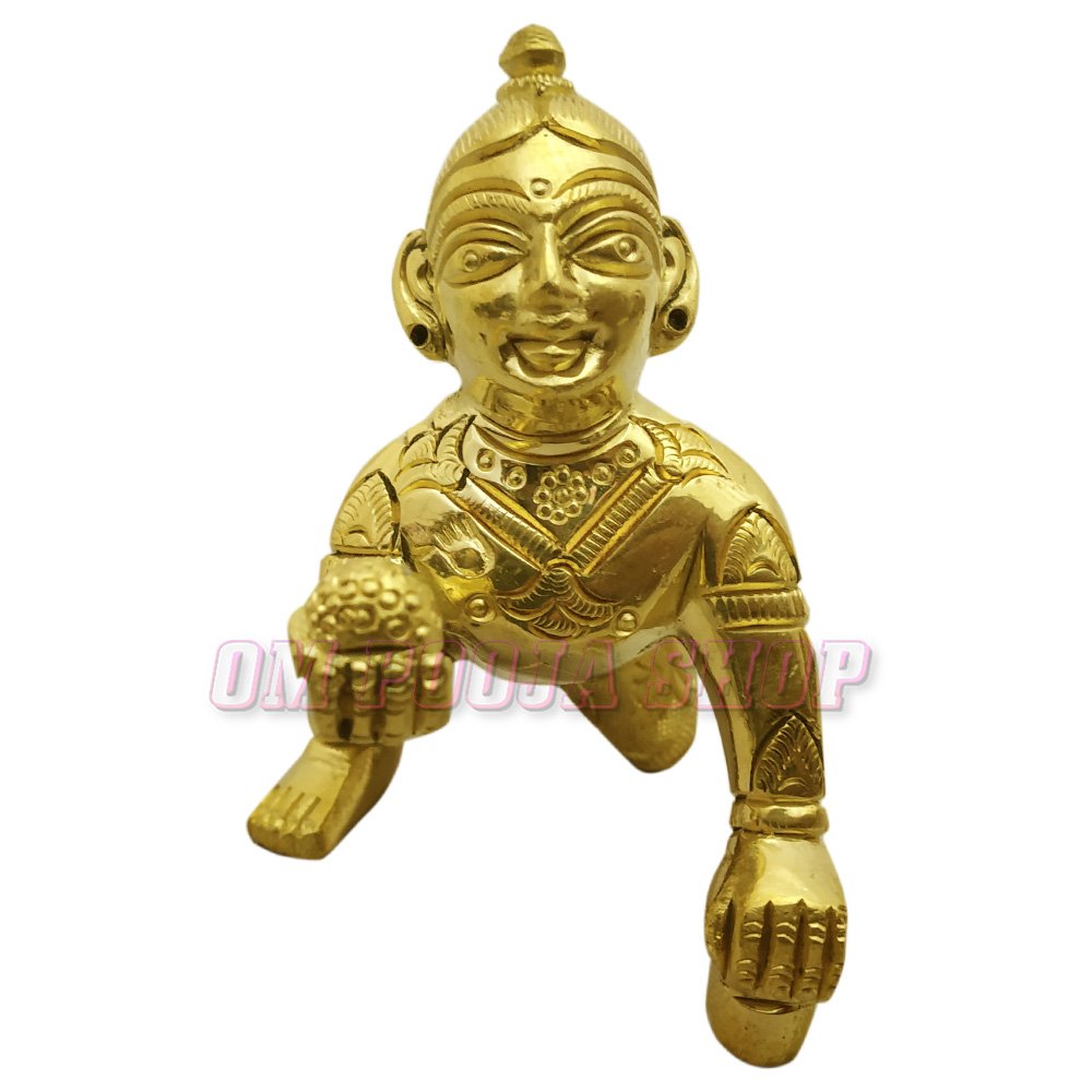 Shree Laddoo Gopal Ji, Krishna Idol, Brass, Golden, Bal Gopal Ji, Lord Krishna Statue, Golden Handmade Idol, Religious, Occasion, God Idol