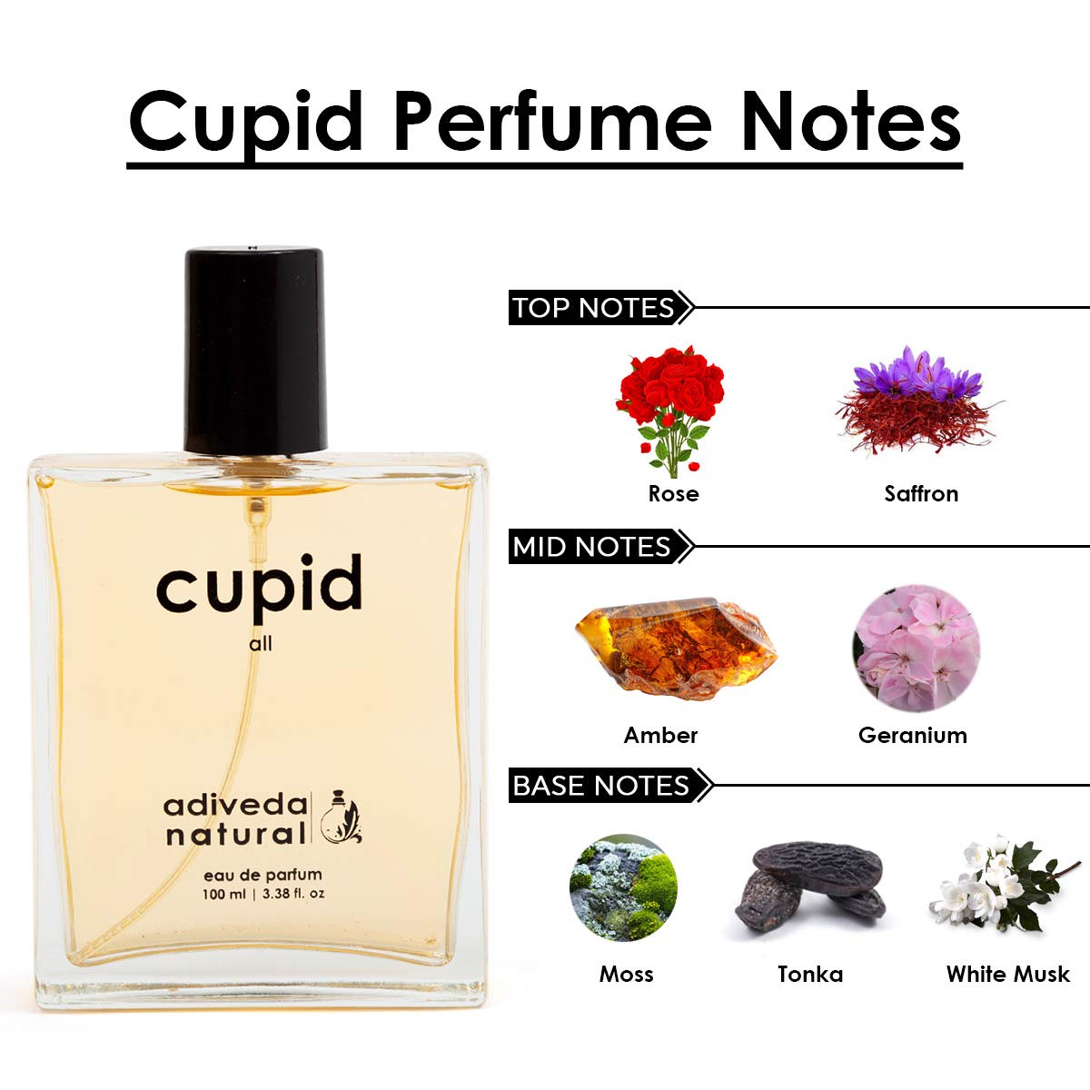 Adiveda Natural Cupid  Eau De Parfum Spicy Oriental Perfume With Oud Fragrance 100ml 3.38 Fl.oz. | For Unisex