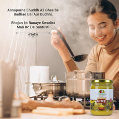 Pure A2 Desi Ghee By Annapurna Lakdi Ghana | High In Protein Fiber & Nutrients Healthy Desi Ghee Good For Parathe | (500ml) 16.9 Ounce | Jar Pack
