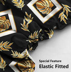 Cotton Elastic Fitted Bedsheets With 2 Pillow Covers Double Bed All Around Elastic Sheet Leaf Print | 72 X 78 +10 Inches, Black-Breathable & Skin-Friendly Bedsheet