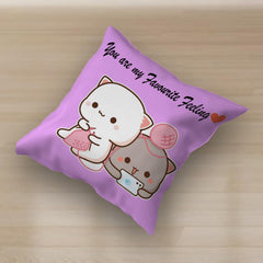Peach & Goma Mochi Cat Pillow Cushion, Cartoon Pattern, Purple - 12 X 12 Inch | 3 Items, Gift For Wife, Home Décor Pillow | Keychain & Greeting Card, Best Gift Birthday - Pack Of 1