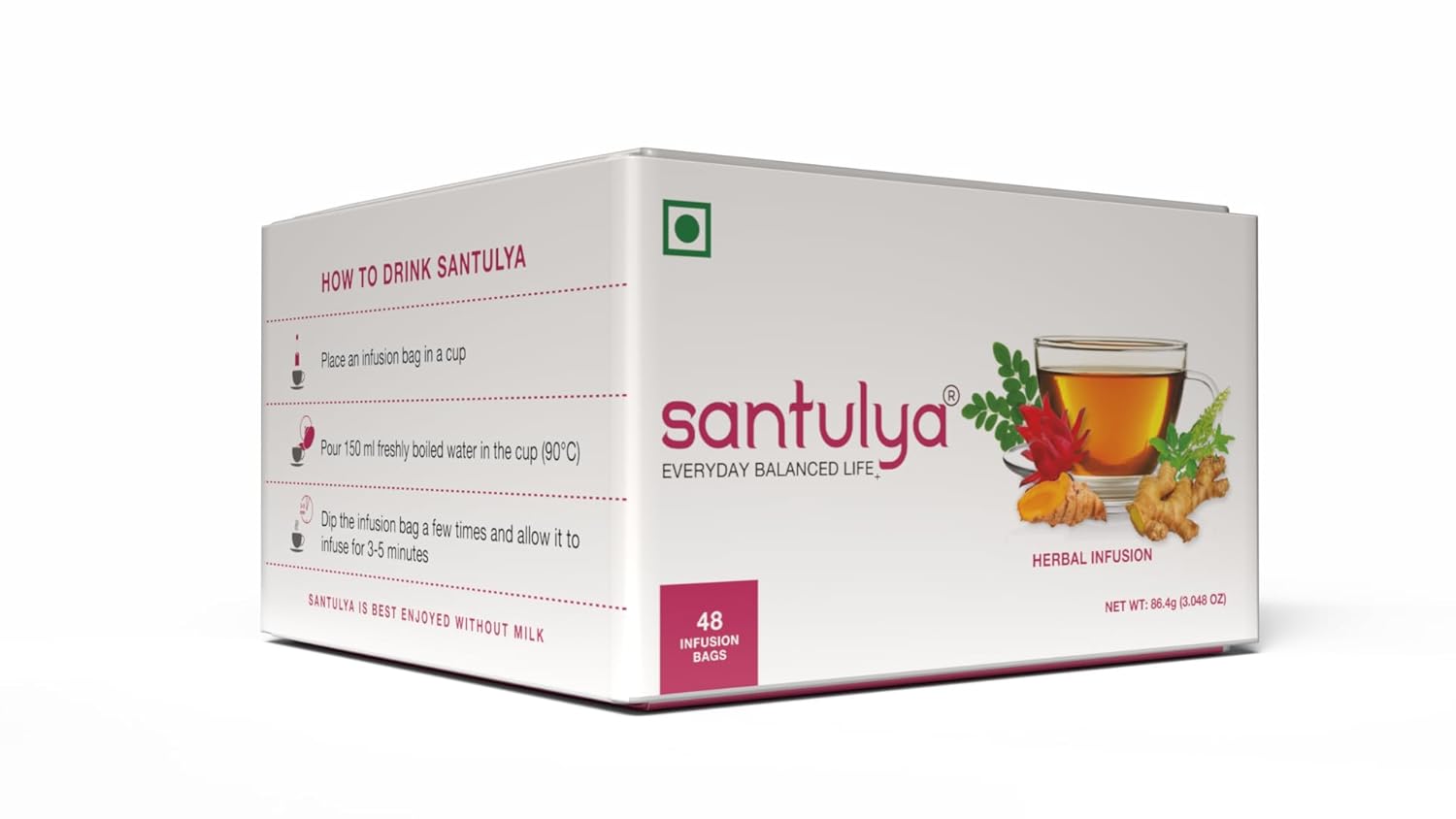 Santulya Turmeric + Tulsi + Moringa Herbal Teabags For Detox & Immunity - 48 Infusion Teabags | Boosts Immune System - Caffeine Free, Non-GMO, No Added Preservatives | Every Day Balanced Life