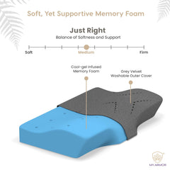 Cool Gel Cervical Pillow For Neck Pain, Spondylitis Neck, Size - 2 & 4 Inch | Orthopedic Memory Foam Pillow For Sleeping | Contour Pillow For Shoulder Pain, Removable Cover - Pack Of 1