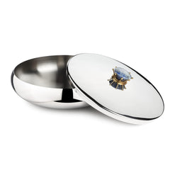 Silver Stainless Steel Bowl With Lid - Large, Royal Lapiz Series | Storing & Serving Bowl - Lapis Lazuli Stone Lid | Serve Ware, Dinnerware & Tableware