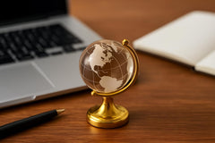 Luxury Crystal Mini 3 Inch Globe With Golden Stand, For Desk Or Office Decor, Modern Decorative Glass Globe With Etched Continents (Gold & White) Pack Of 1