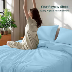 Microfiber Plain Light Blue Bed Sheet Include Pillow Cover, Ultra Soft - 108x108 Inches | Good For Home, Hotel, Villa, Resort & Guest House Bedsheets For King