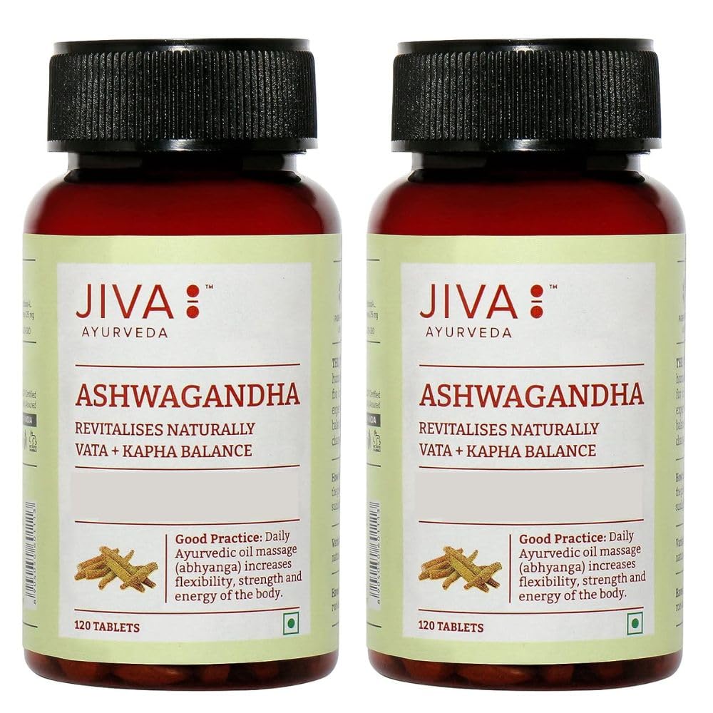 Jiva Ashwagandha Tablet 100% Ayurvedic Formulation Boosts Immunity & Energy Level, Strengthens Nervous System, Reduces Stress & Anxiety | 120 Tablets 200gm 0.4lbs Each Pack Of 2