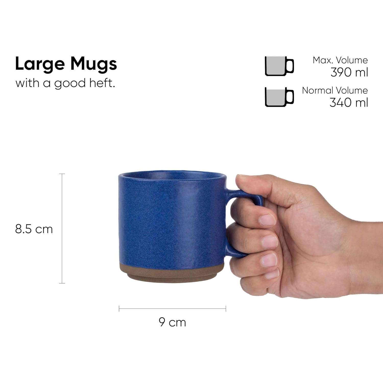 Large Ceramic Coffee Mug Set Of 2 - Blue, 350ml Each | Ceramic Japandi Mug, Tea Mug With Matte Finish - Mug For Coffee | Ceramic Coffee Mug - Microwave Safe & Dishwasher Safe