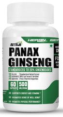 Nutrija Panax Ginseng Extract 500mg, Promotes Physical Performance & Immune System Health | 60 Capsules 100gm 0.2lbs