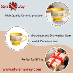 Hand Painted Ceramic Cup - Yellow & Black, 150ml | Microwave Safe Tea Cups & Mugs - Chai Cups