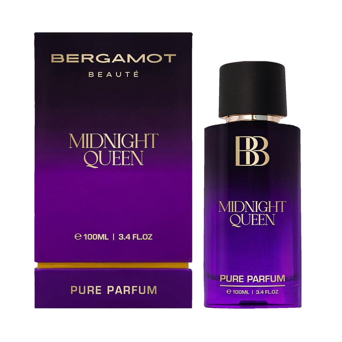 Bergamot Beaute Midnight Queen Pure Parfum 100ml 3.4 Fl.oz. | 12+ Hrs Long Lasting Perfume For Women | Higher Concentration Than EDP