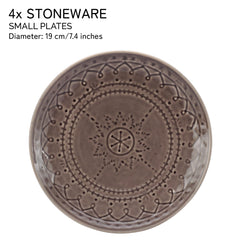 Ceramic Hand Glazed Stoneware Embossed Small Plates Set Of 4 - 7.4 Inch, Ash Grey | Microwave Safe & Dishwasher Safe – Handcrafted Quarter Plates Set