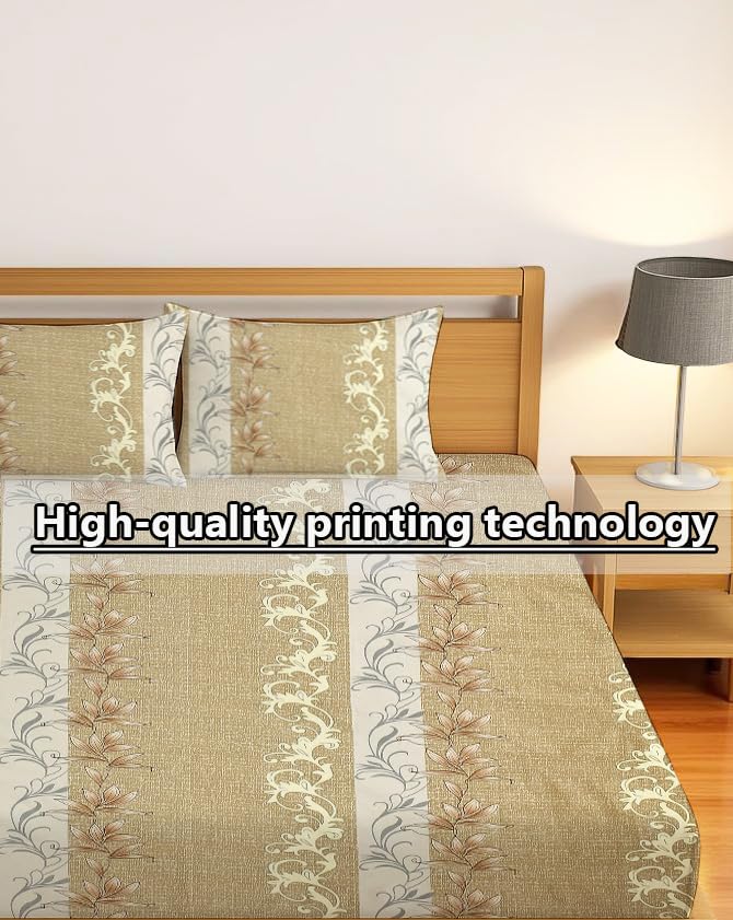 Luxurious Queen Size Bedsheet For Double Bed With 2 Pillow Cover - 90 X 90 Inches, Gold Brown | Perfect For Daily Use, Guest Rooms | Gift For Housewarmings, Weddings
