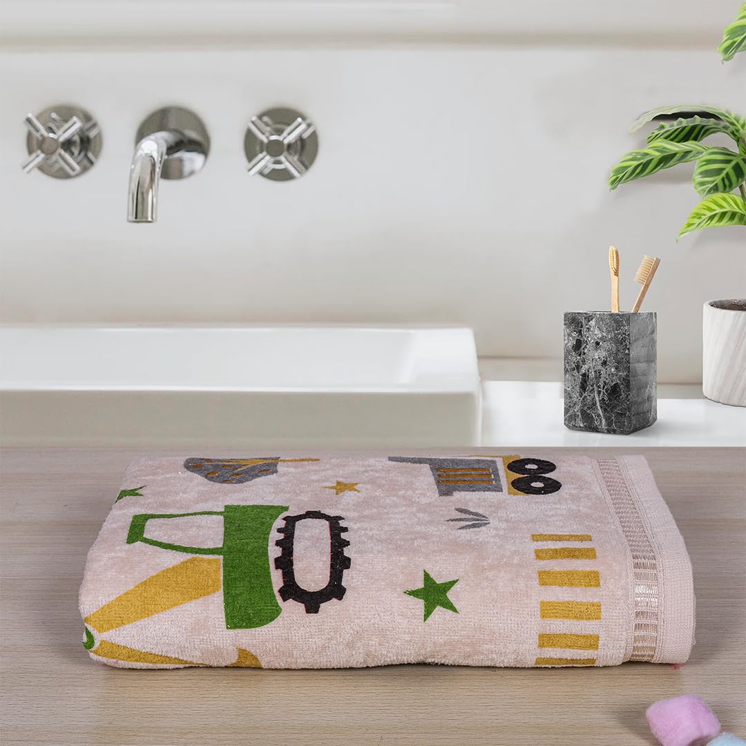 Rangoli 100% Cotton Kids Bath Towel 400 Gsm | Super Soft & Highly Absorbent, Anti-Bacterial & Anti-Odour, Multipurpose Towels (Peach)