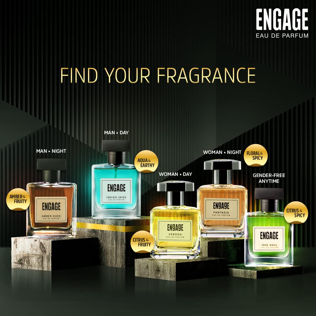 Engage Indigo Skies Eau De Parfum 100ml 3.4 Fl.oz. For Men | Long Lasting , Fresh & Earthy Fragrance , For Everyday Use , Gift For Men , Free Tester With Pack