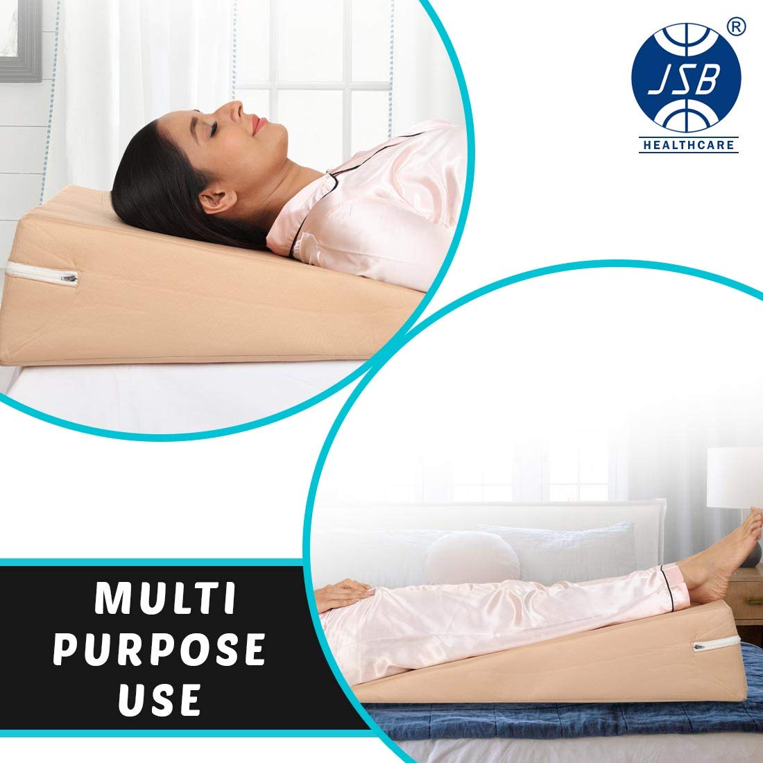 Bed Wedge Pillow, Orthopedic Back Cushion For Sleeping, Peach - XL Size | For Neck & Back Pain Support - Ideal For Acid Reflux, Gerd, Post Surgery, Anti Snoring, Maternity, Model No - BS34