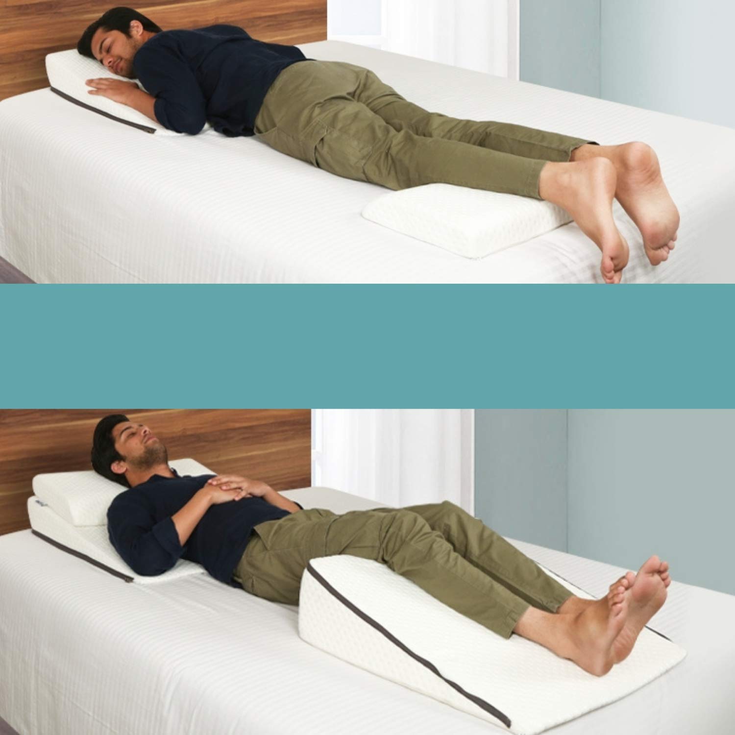 Bed Wedge Pillow For Acid Reflux Gerd, For Back Support & Restful Sleep, White, Size - 24 X 24 X 12 Inches | Medium Firm Support - Medical-Grade Supportive Sponge, Soft Pillow