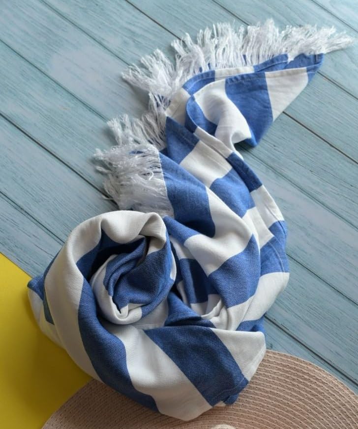 Madake Bamboo Ultra Soft & Thin Turkish Towel 454 Gsm | Quick Dry, Super Absorbent | Extra Large Bath Towel For Men & Women (Vacation Blue)
