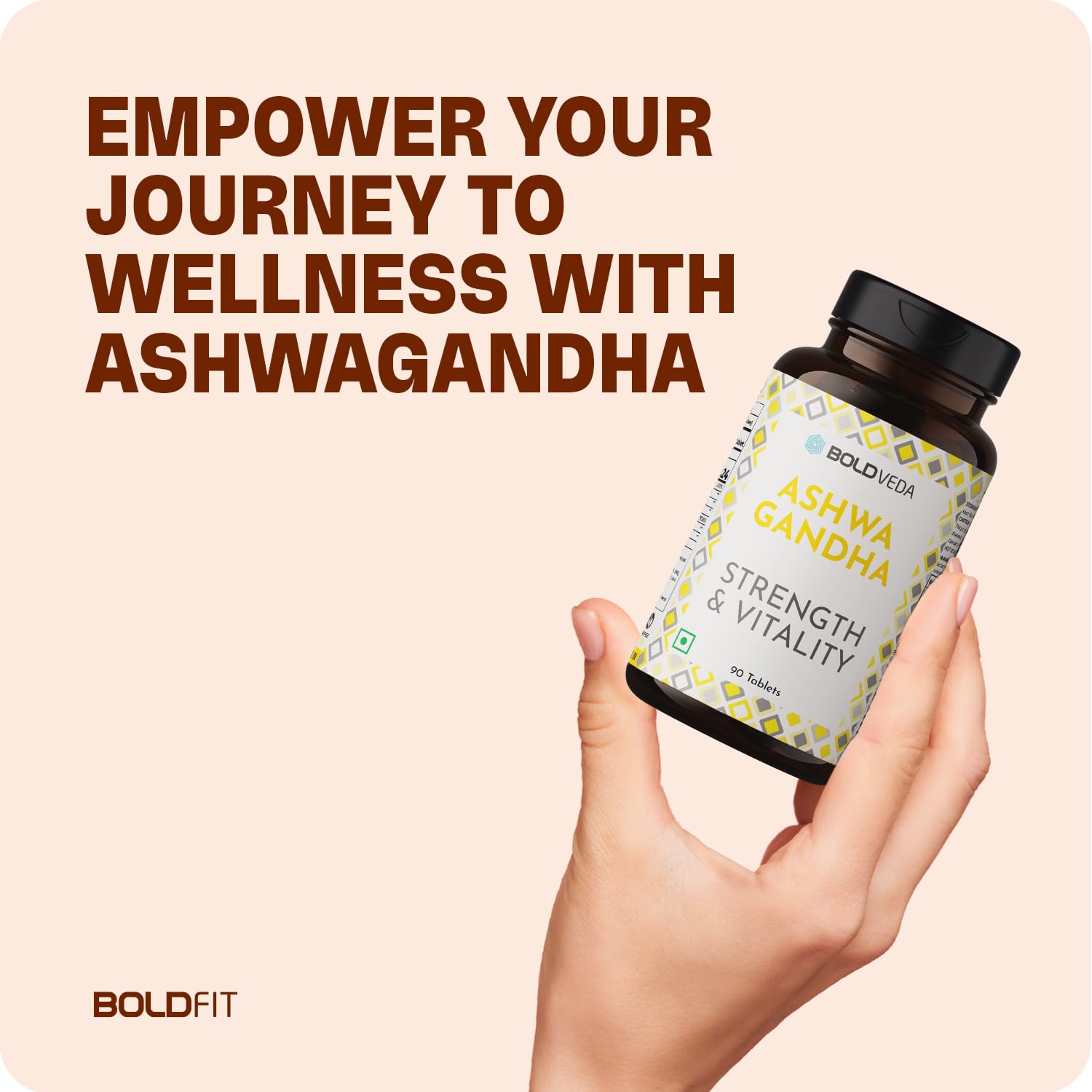 Boldveda Ashwagandha Tablets For Men & Women Ashwagandha Tablets 500mg For Stress Relief, Strength With Piperine For Wellness Support & Rich In Antioxidant | 90 Tablets 150gm 0.3lbs