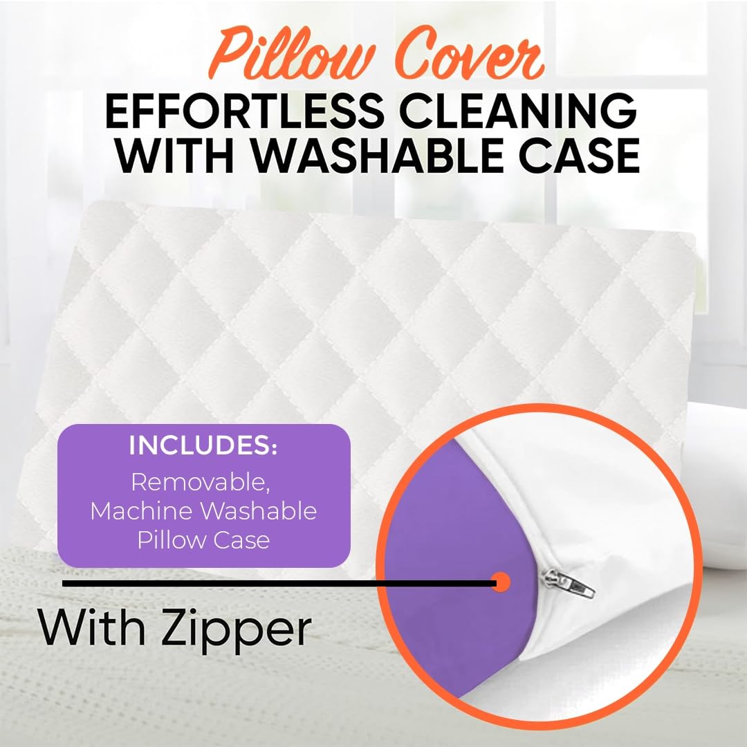 Premium Ventilated Memory Foam Cooling Pillow With Neck, Model - Lavender | For Head, Shoulder & Back Support - Relaxing For Side, Back, Stomach Sleepers, Bed Pillow - Pack Of 2