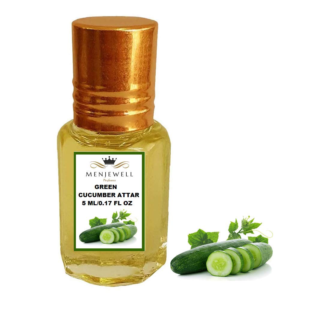 Menjewell Green Cucumber Attar Perfume 5ml 0.17 Fl.oz. Unisex Fragrance | Long Lasting